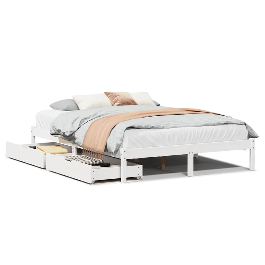 Cadre de lit sans matelas blanc 120x200 cm bois de pin massif - 2