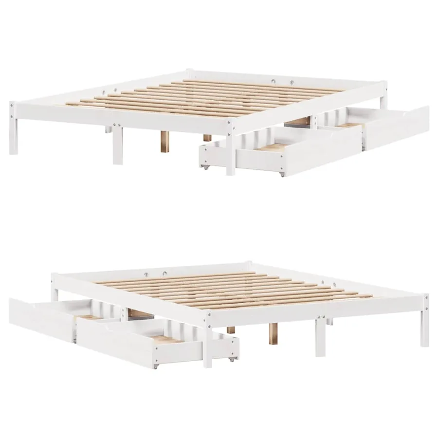 Cadre de lit sans matelas blanc 120x200 cm bois de pin massif - 9