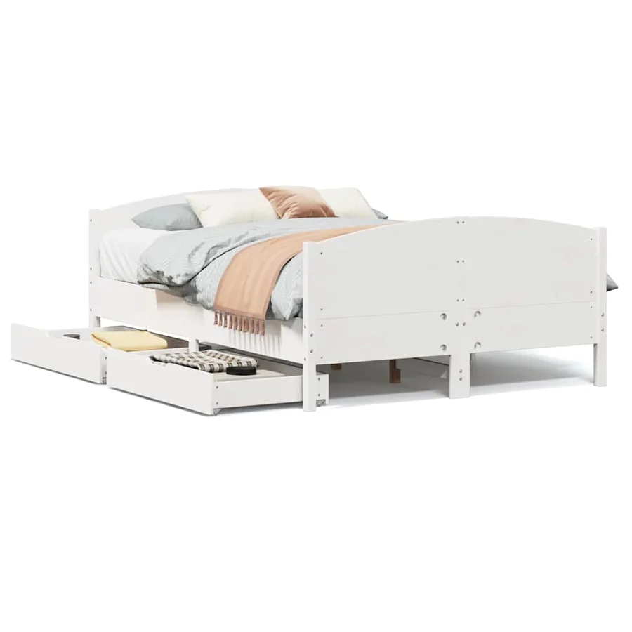 Cadre de lit sans matelas blanc 150x200 cm bois de pin massif - 2
