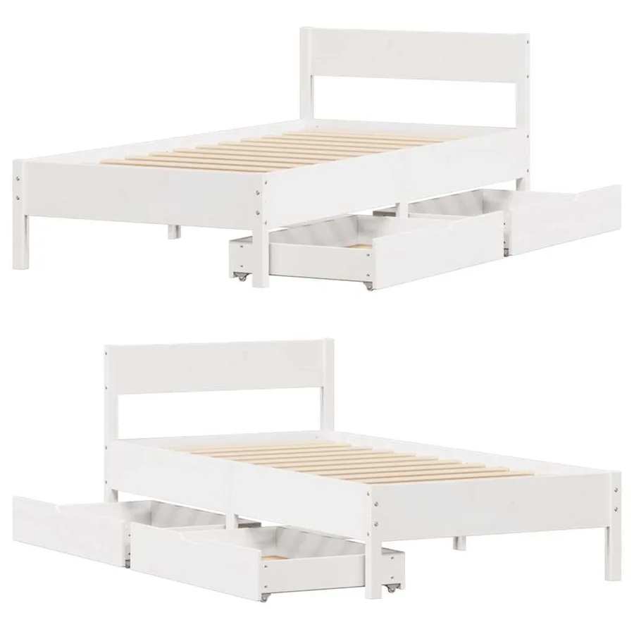 Cadre de lit sans matelas blanc 90x200 cm bois de pin massif - 9