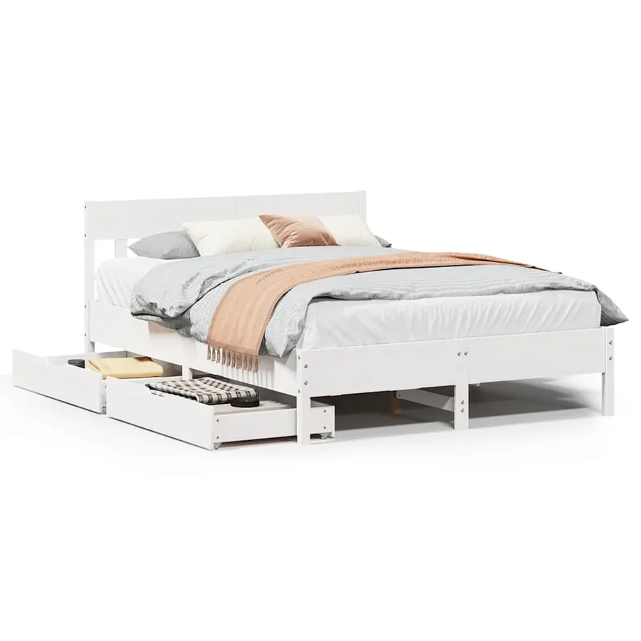 Cadre de lit sans matelas blanc 160x200 cm bois de pin massif - 2