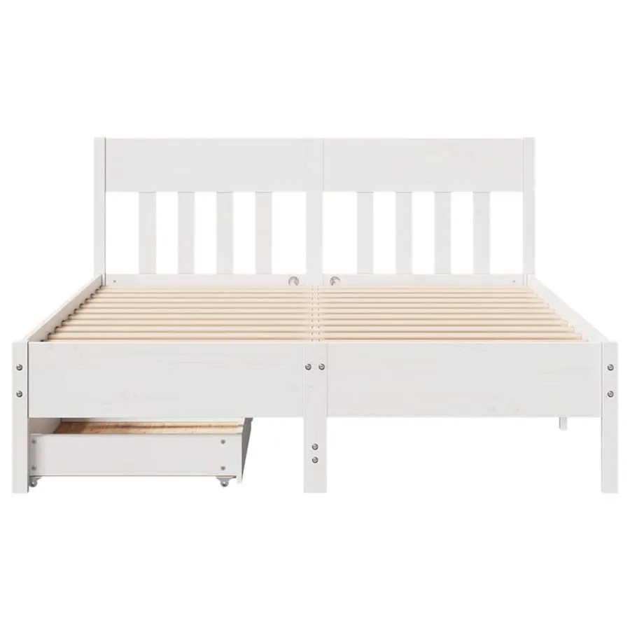 Cadre de lit sans matelas blanc 160x200 cm bois de pin massif - 4