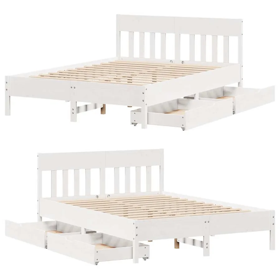 Cadre de lit sans matelas blanc 160x200 cm bois de pin massif - 9