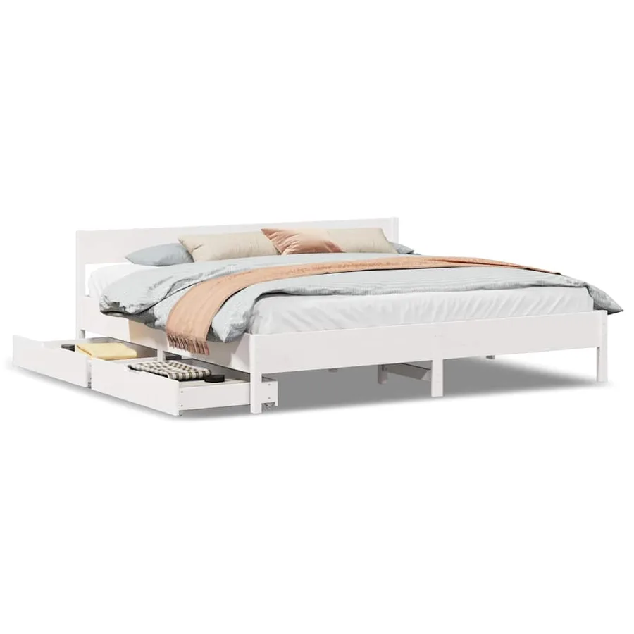 Cadre de lit sans matelas blanc 160x200 cm bois de pin massif - 2
