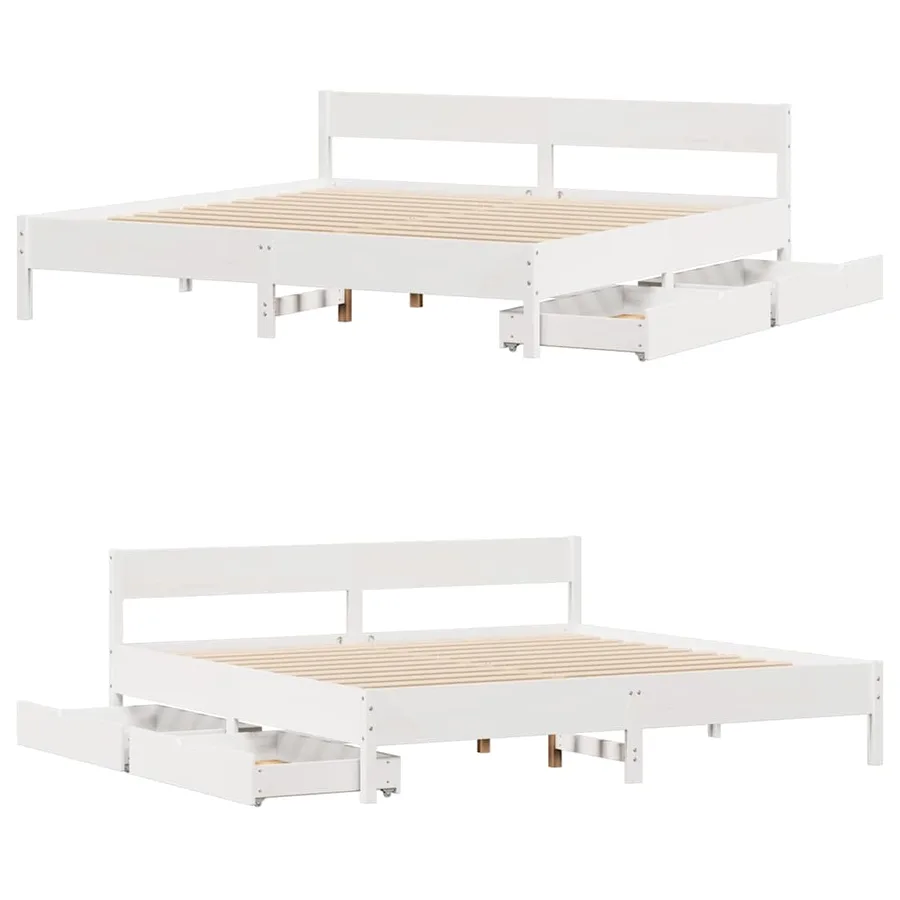 Cadre de lit sans matelas blanc 160x200 cm bois de pin massif - 9
