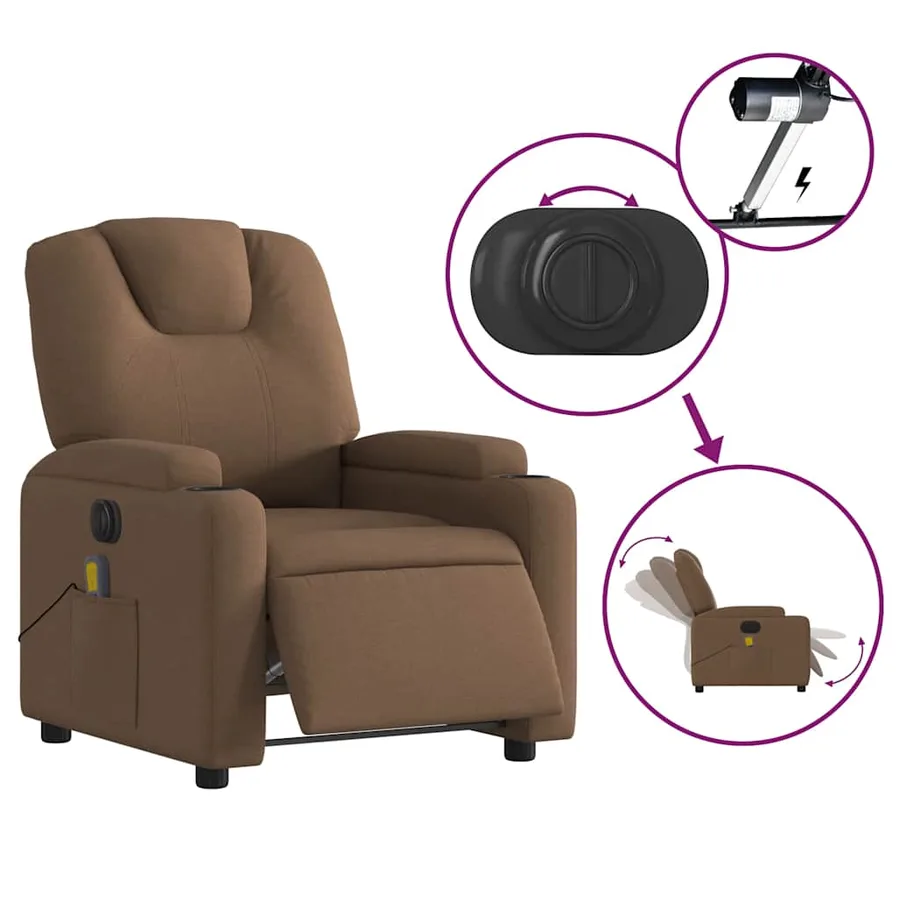 Fauteuil inclinable de massage électrique marron tissu - 6