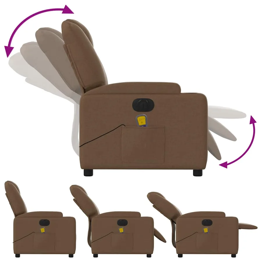 Fauteuil inclinable de massage électrique marron tissu - 7