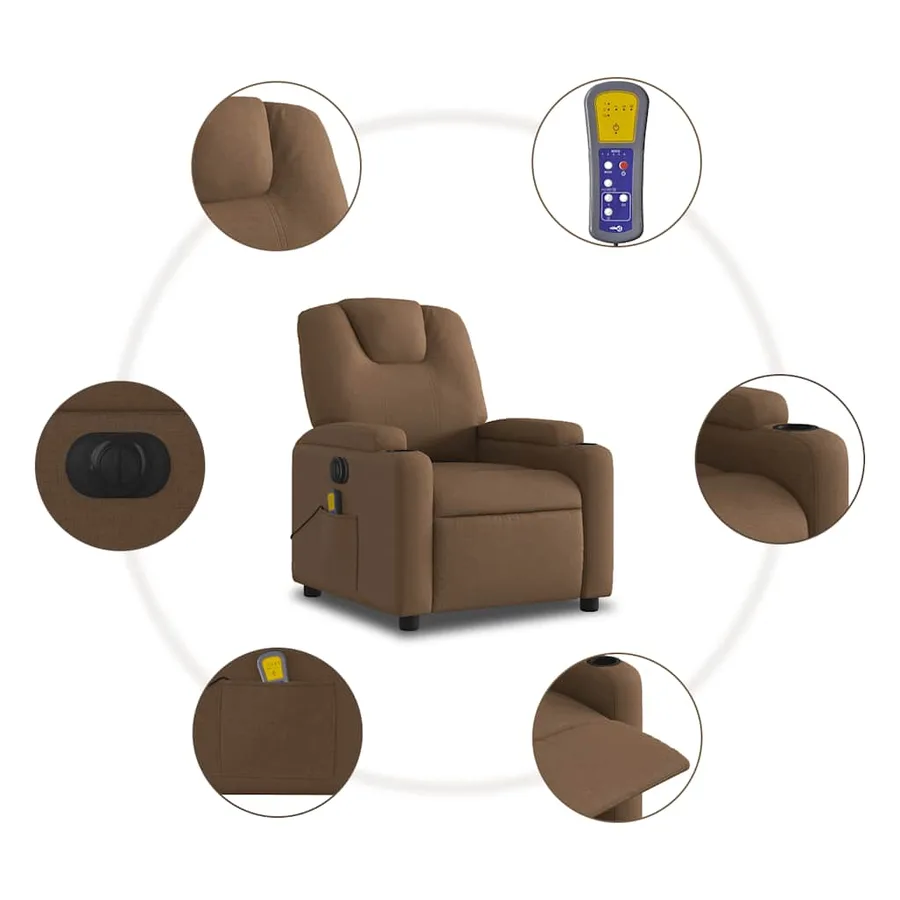 Fauteuil inclinable de massage électrique marron tissu - 8