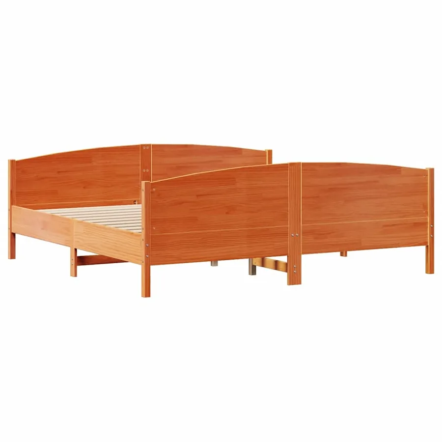 Cadre de lit sans matelas cire marron 200x200cm bois pin massif - 5