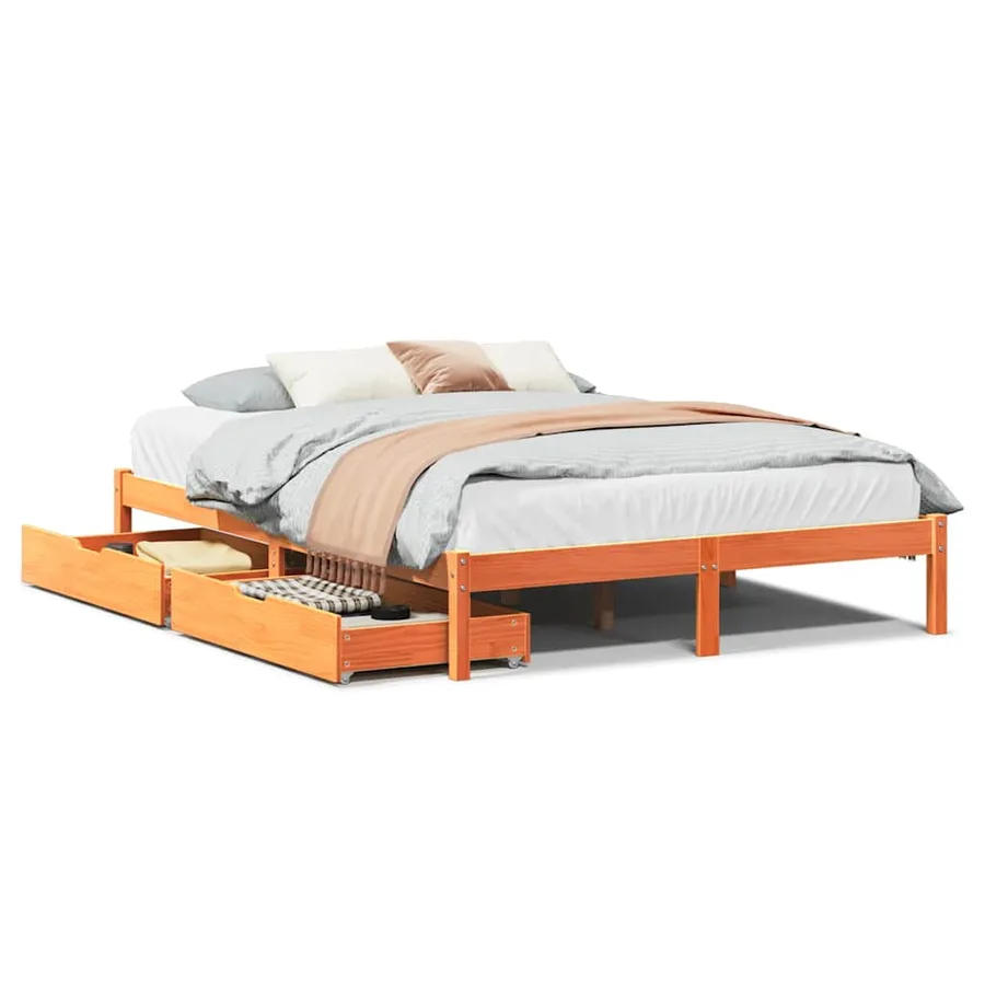Cadre de lit sans matelas cire marron 160x200cm bois pin massif - 2