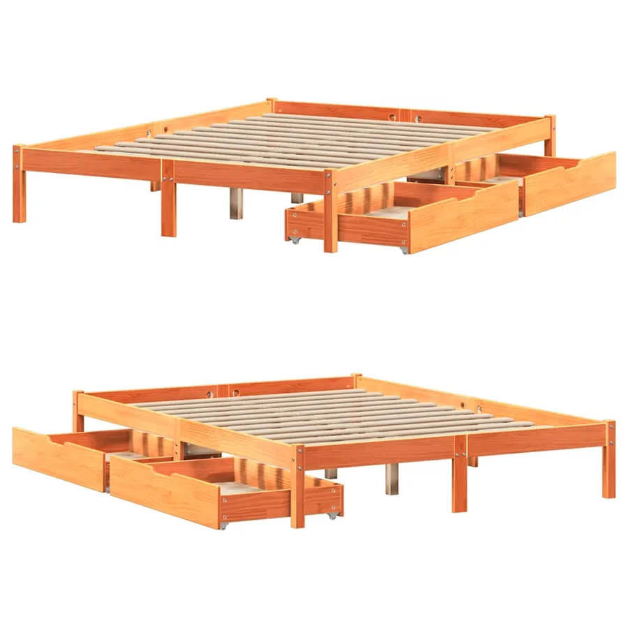Cadre de lit sans matelas cire marron 160x200cm bois pin massif - 9