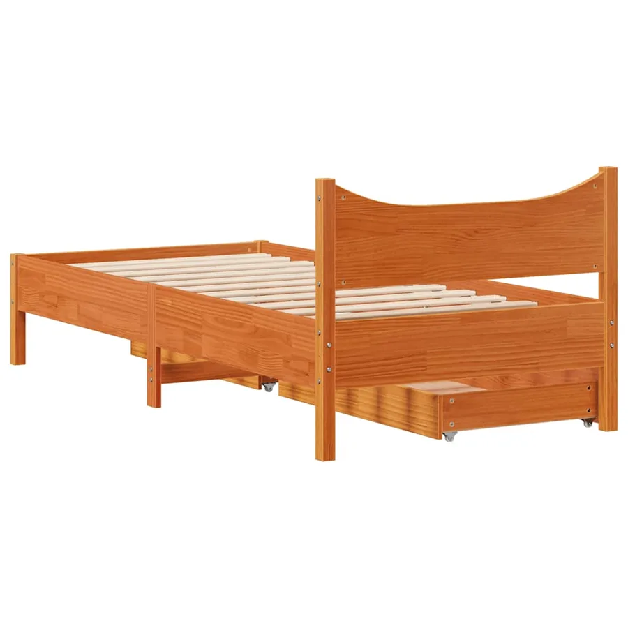 Cadre de lit et tiroirs cire marron 100x200 cm bois de pin - 8