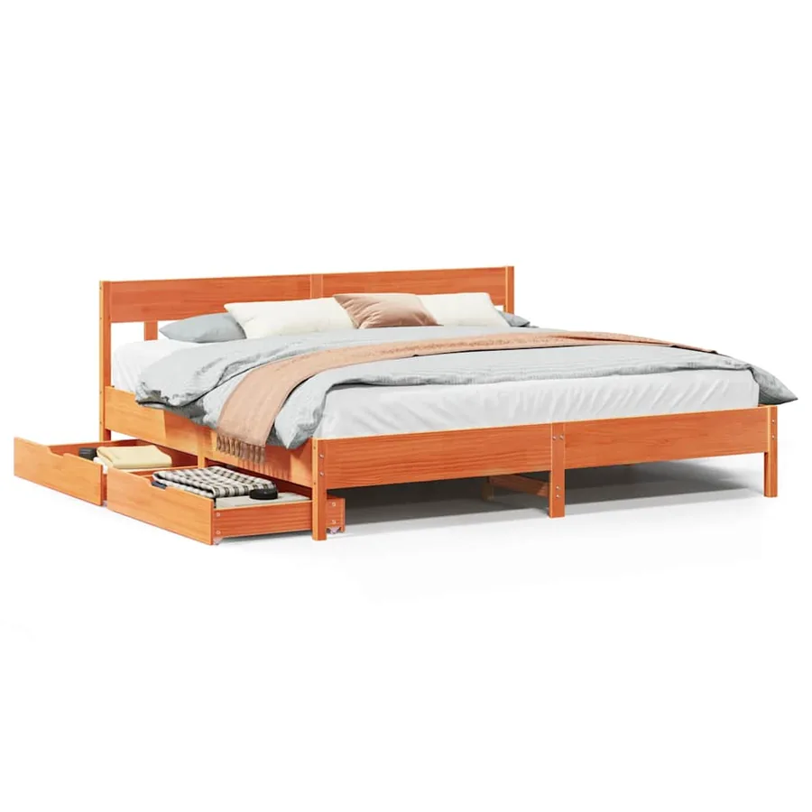 Cadre de lit sans matelas cire marron 200x200cm bois pin massif - 2