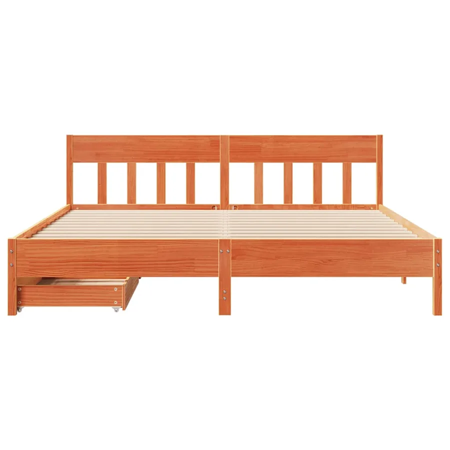 Cadre de lit sans matelas cire marron 200x200cm bois pin massif - 4