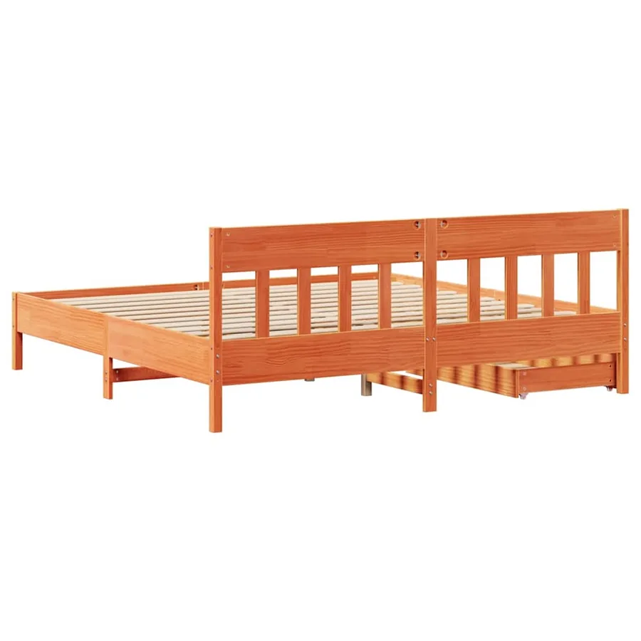 Cadre de lit sans matelas cire marron 200x200cm bois pin massif - 8