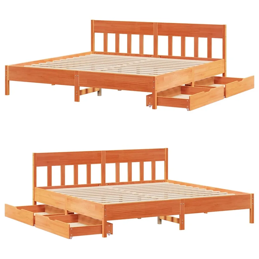 Cadre de lit sans matelas cire marron 200x200cm bois pin massif - 9