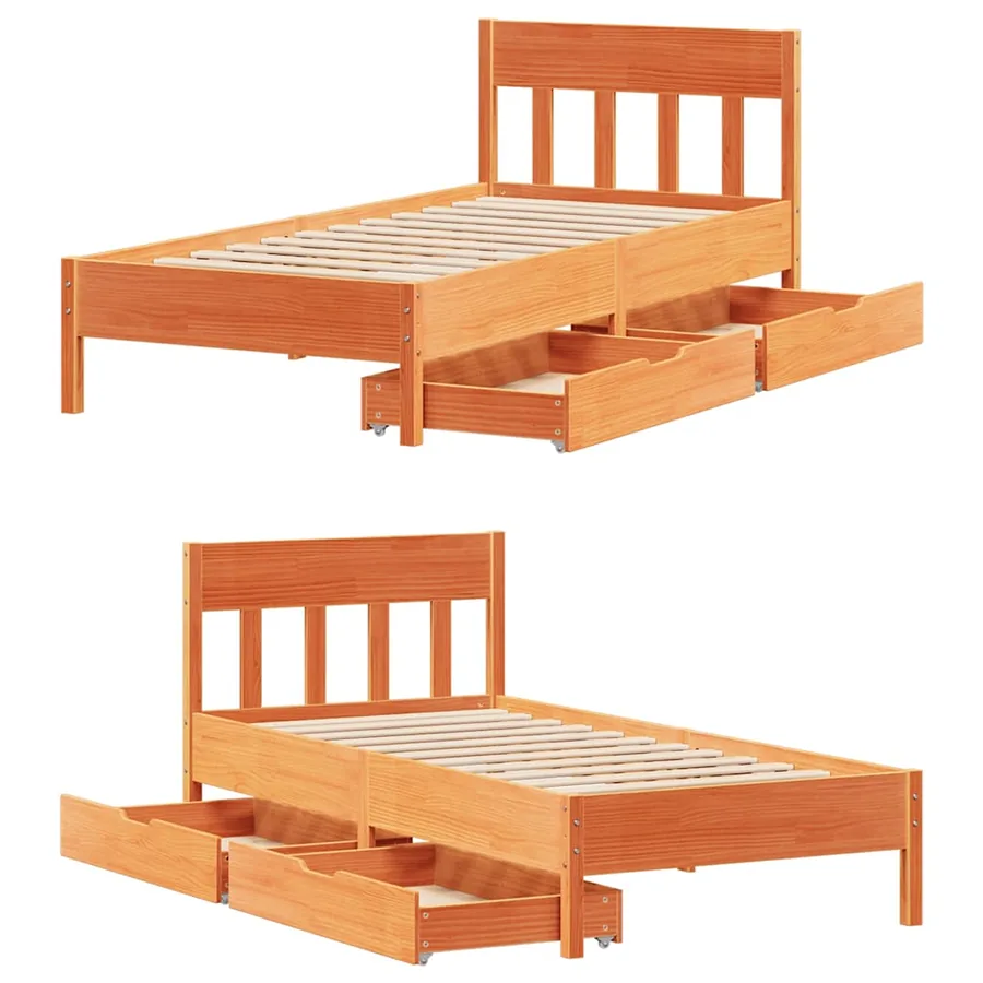 Cadre de lit sans matelas cire marron 90x200 cm bois pin massif - 9