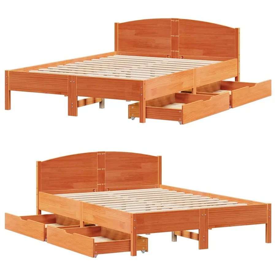 Cadre de lit sans matelas cire marron 160x200cm bois pin massif - 9