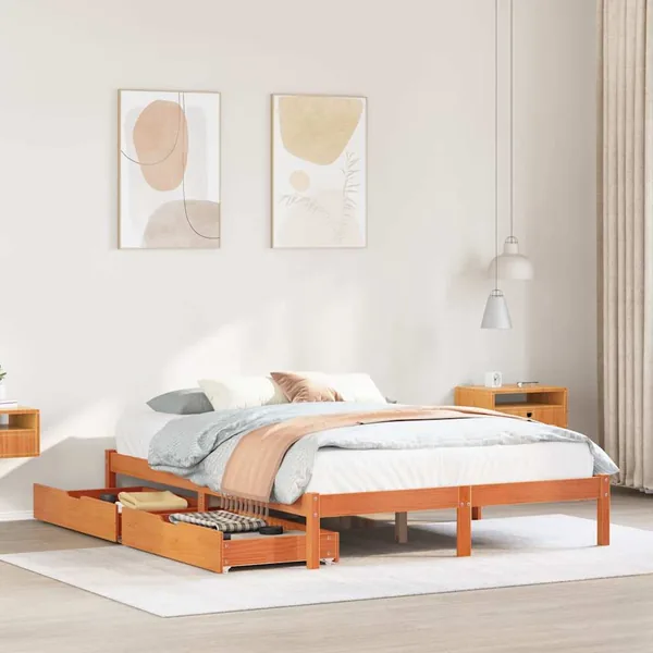 Cadre de lit sans matelas cire marron 140x200cm bois pin massif