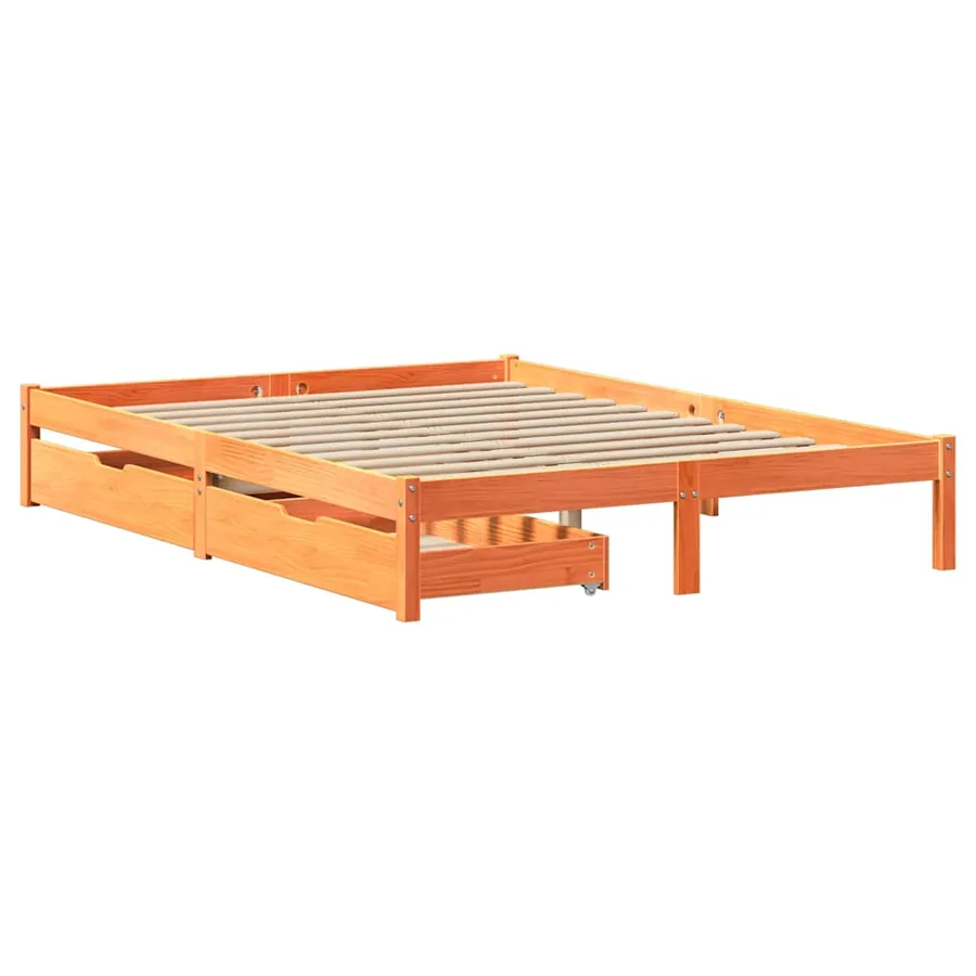 Cadre de lit sans matelas cire marron 140x200cm bois pin massif - 3