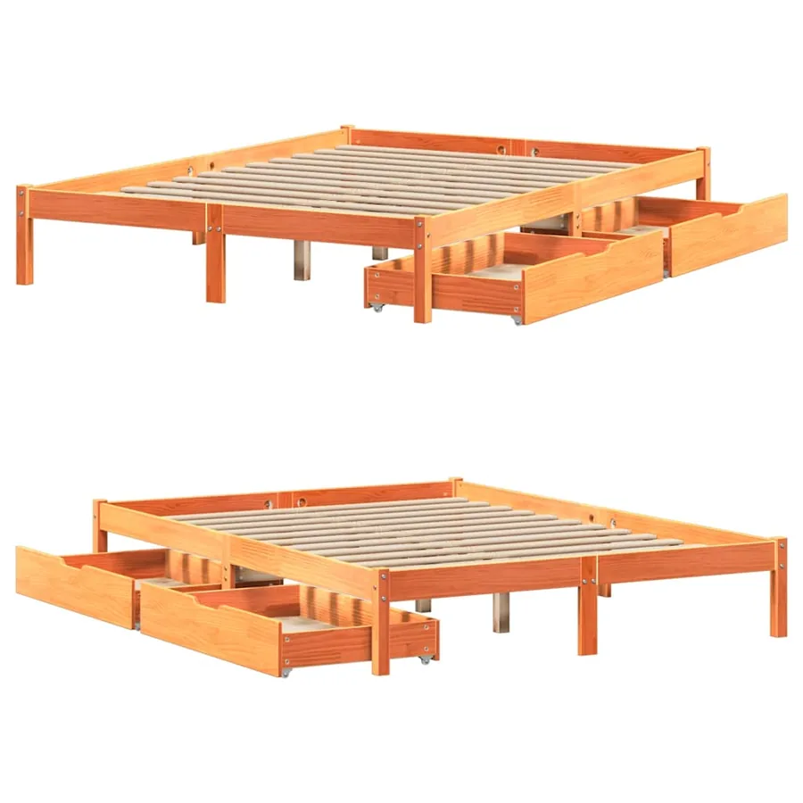 Cadre de lit sans matelas cire marron 140x200cm bois pin massif - 9