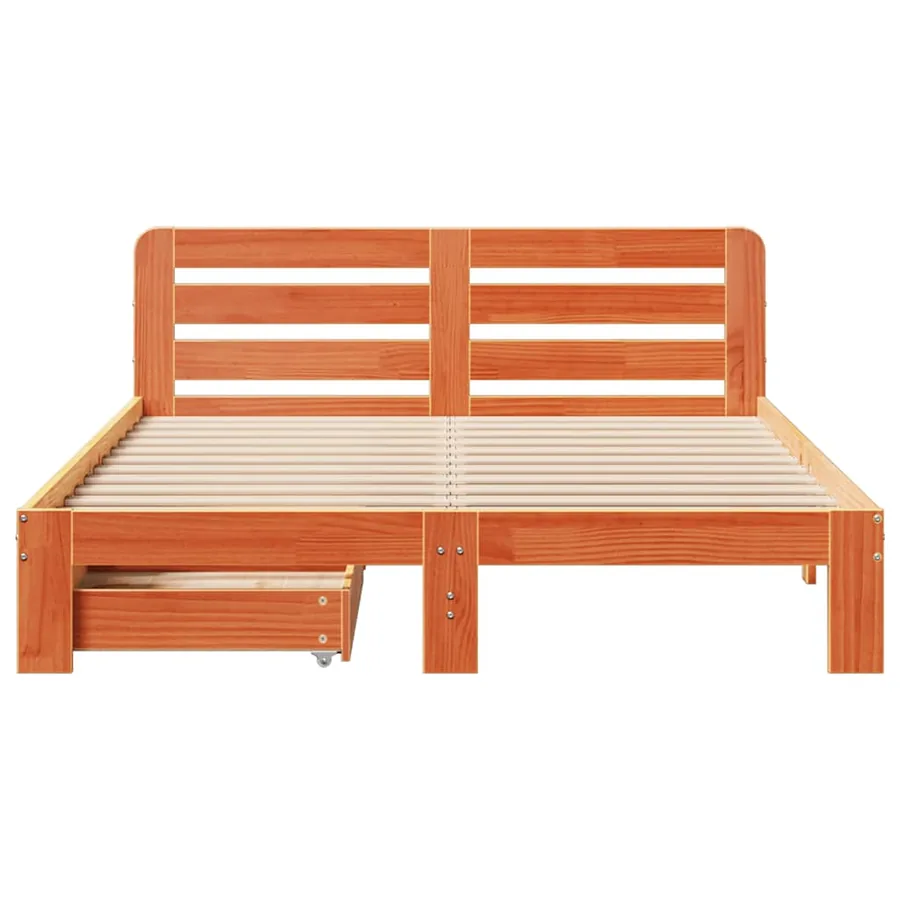 Cadre de lit sans matelas cire marron 160x200cm bois pin massif - 4