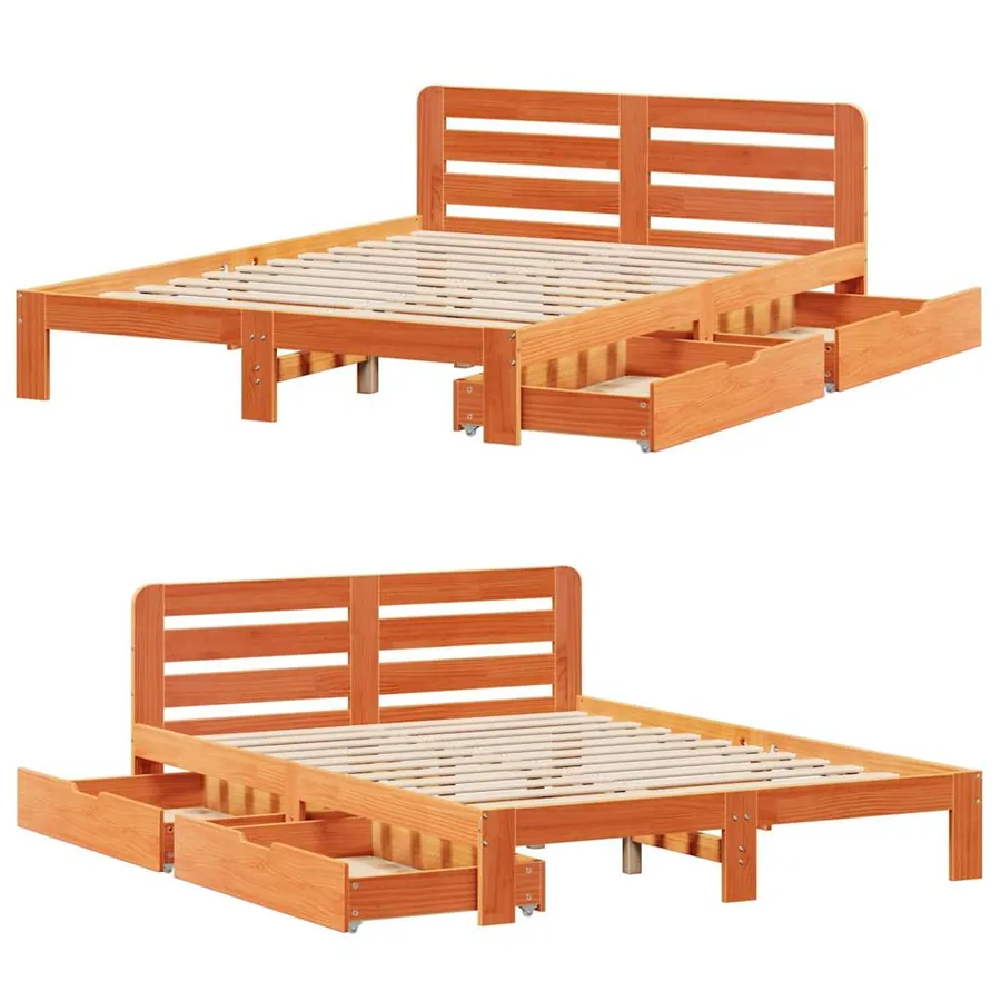 Cadre de lit sans matelas cire marron 160x200cm bois pin massif - 9
