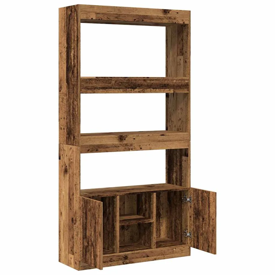 Buffet haut vieux bois 92x33x180 cm bois d'ingénierie - 8