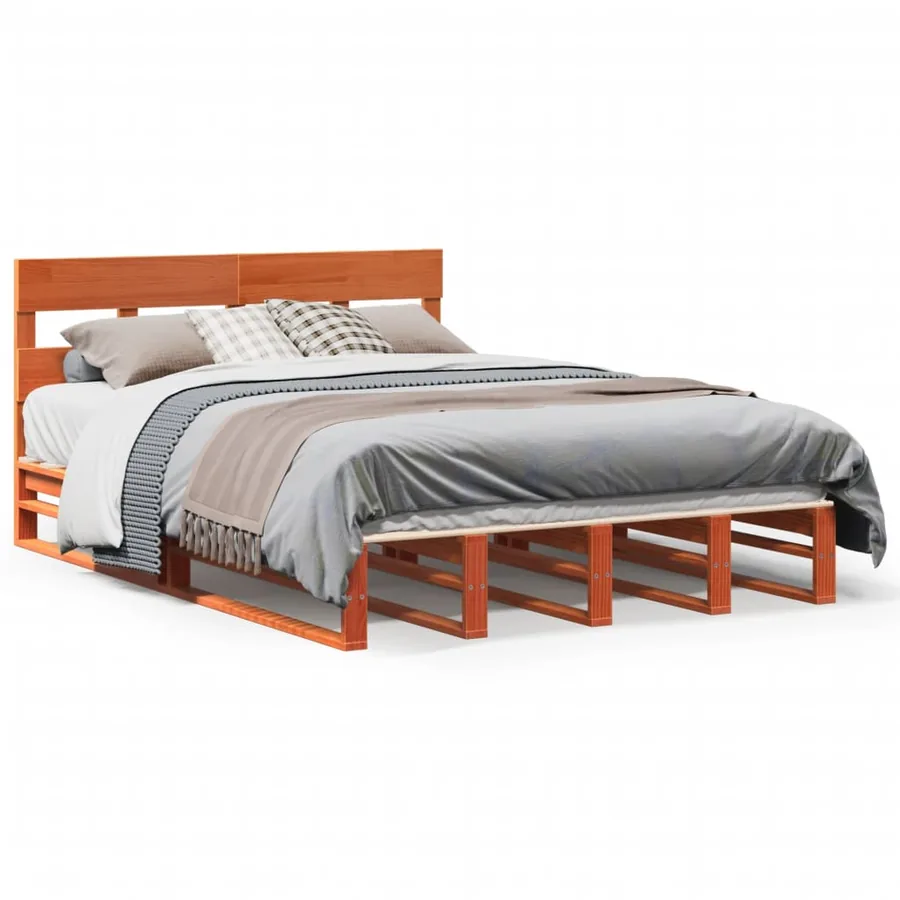 Cadre de lit sans matelas cire marron 120x190cm bois pin massif - 2