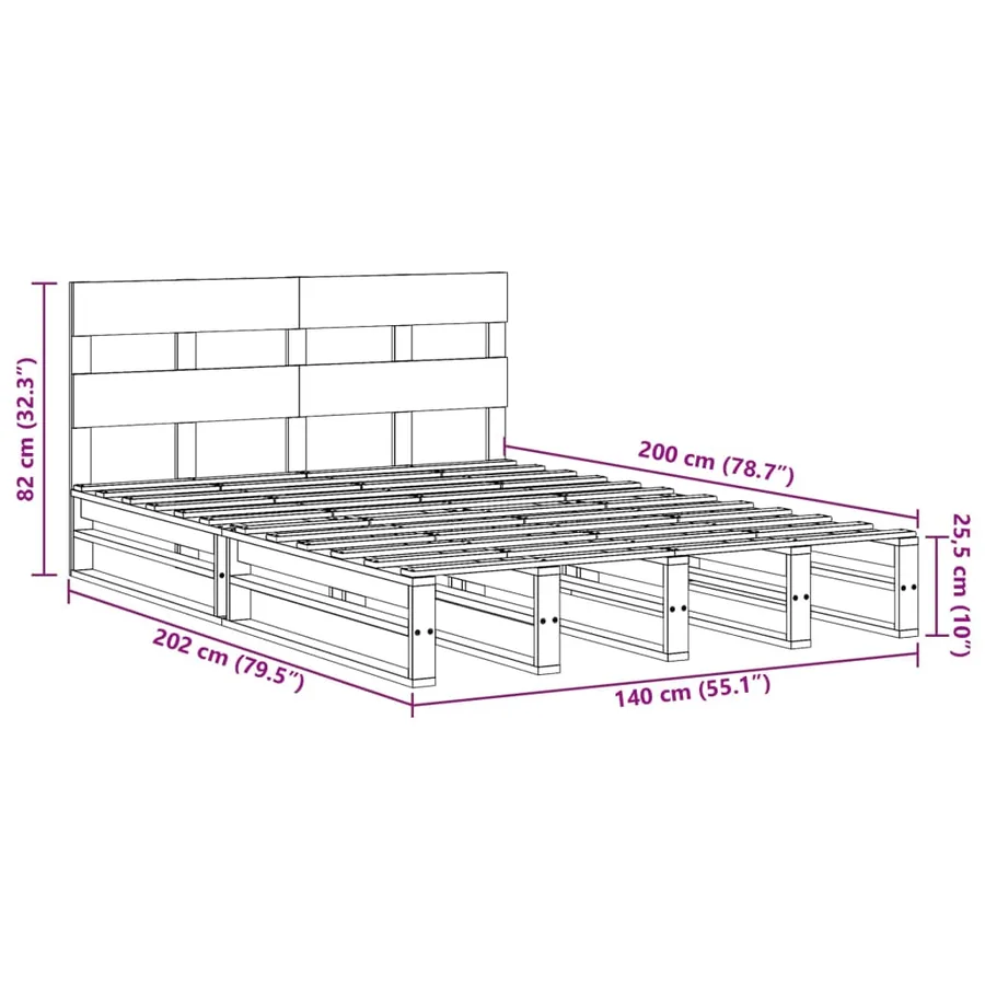 Cadre de lit sans matelas cire marron 140x200cm bois pin massif - 12