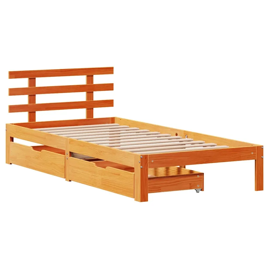 Cadre de lit avec tiroirs sans matelas cire marron 75x190 cm - 3