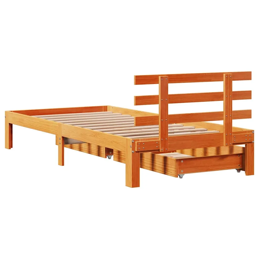 Cadre de lit avec tiroirs sans matelas cire marron 75x190 cm - 8