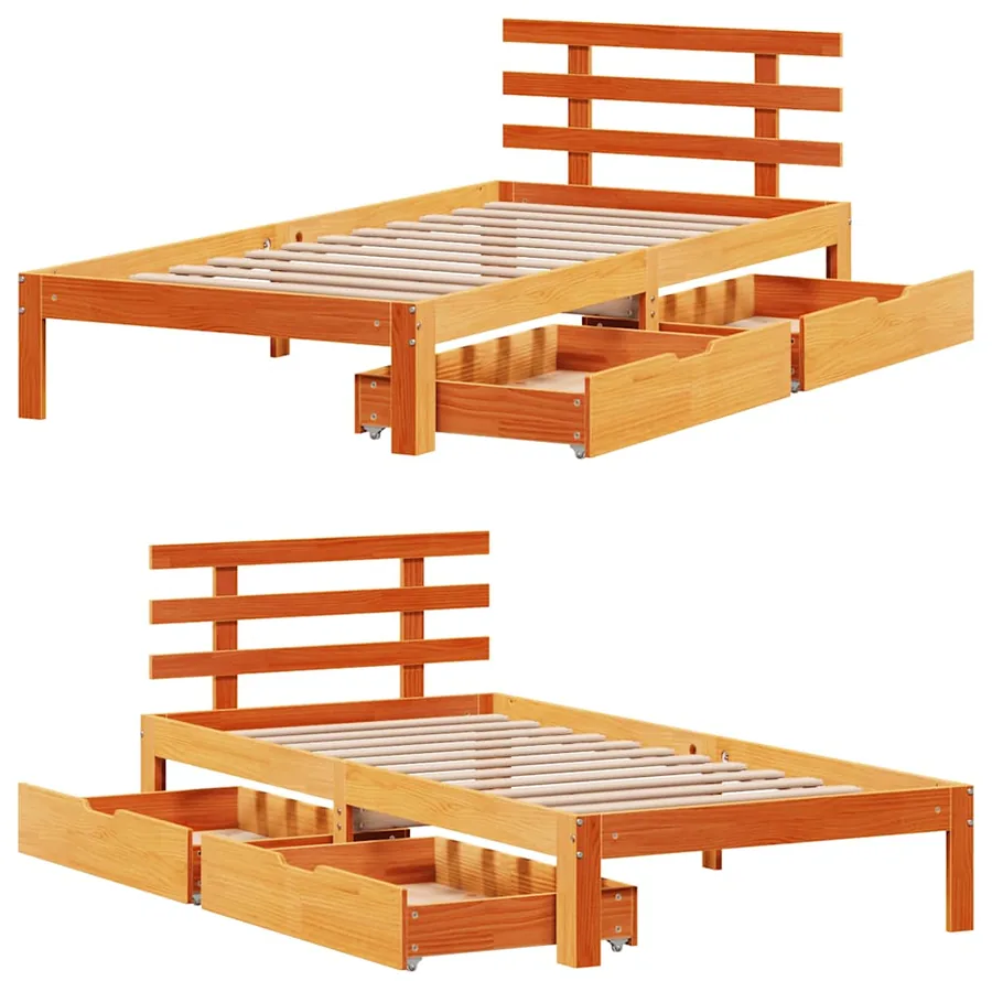 Cadre de lit avec tiroirs sans matelas cire marron 75x190 cm - 9