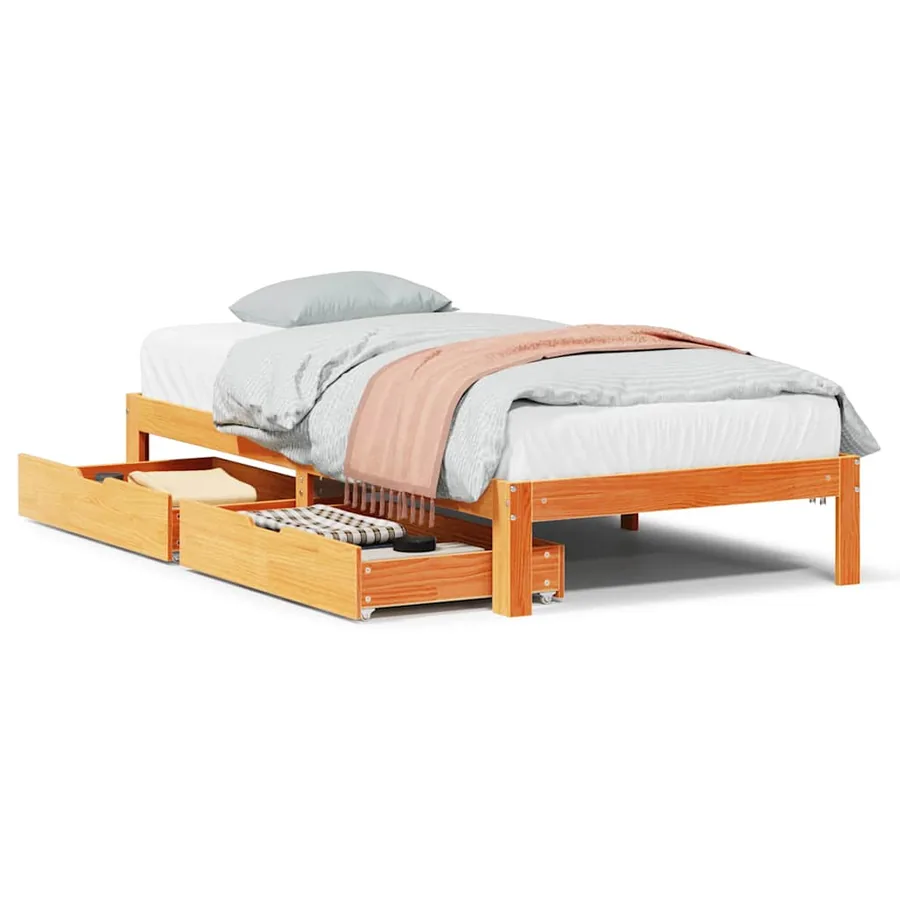 Cadre de lit avec tiroirs sans matelas cire marron 75x190 cm - 2
