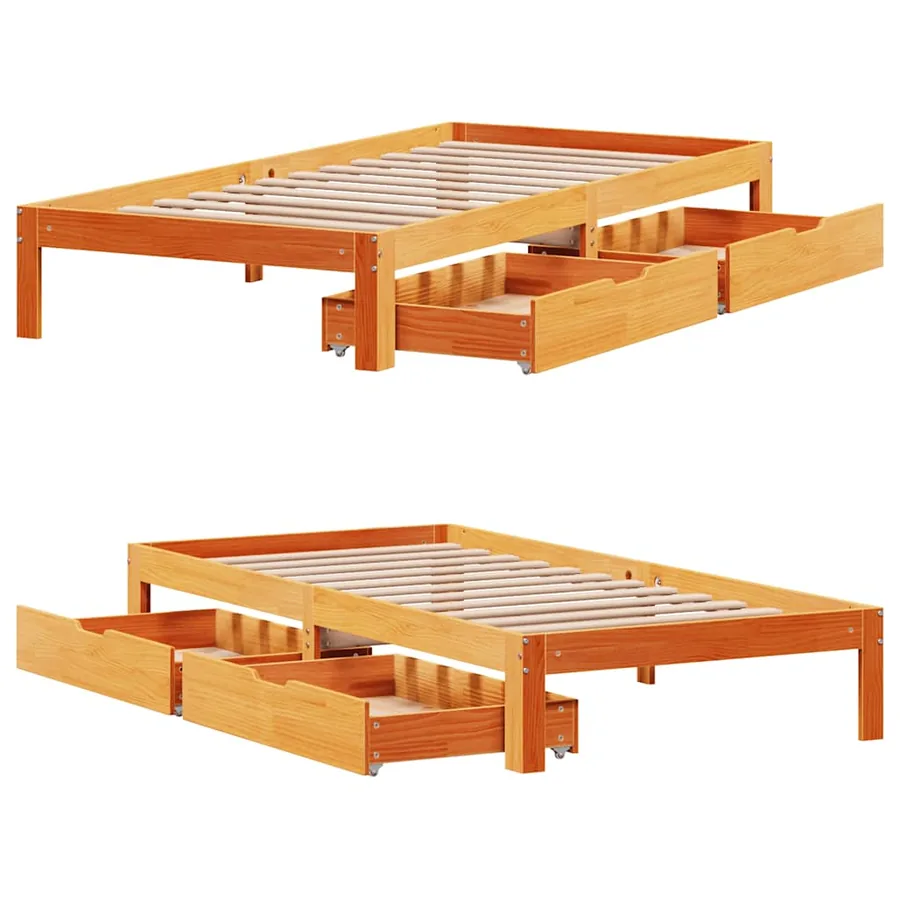 Cadre de lit avec tiroirs sans matelas cire marron 75x190 cm - 9