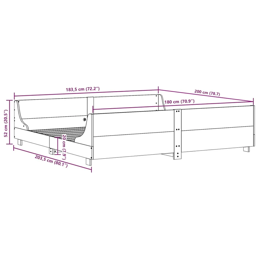Cadre de lit sans matelas cire marron 180x200cm bois pin massif - 9