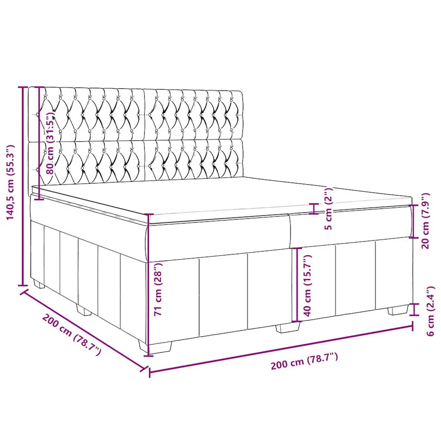 Sommier à lattes de lit avec matelas Gris foncé 200x200cm Tissu - 18