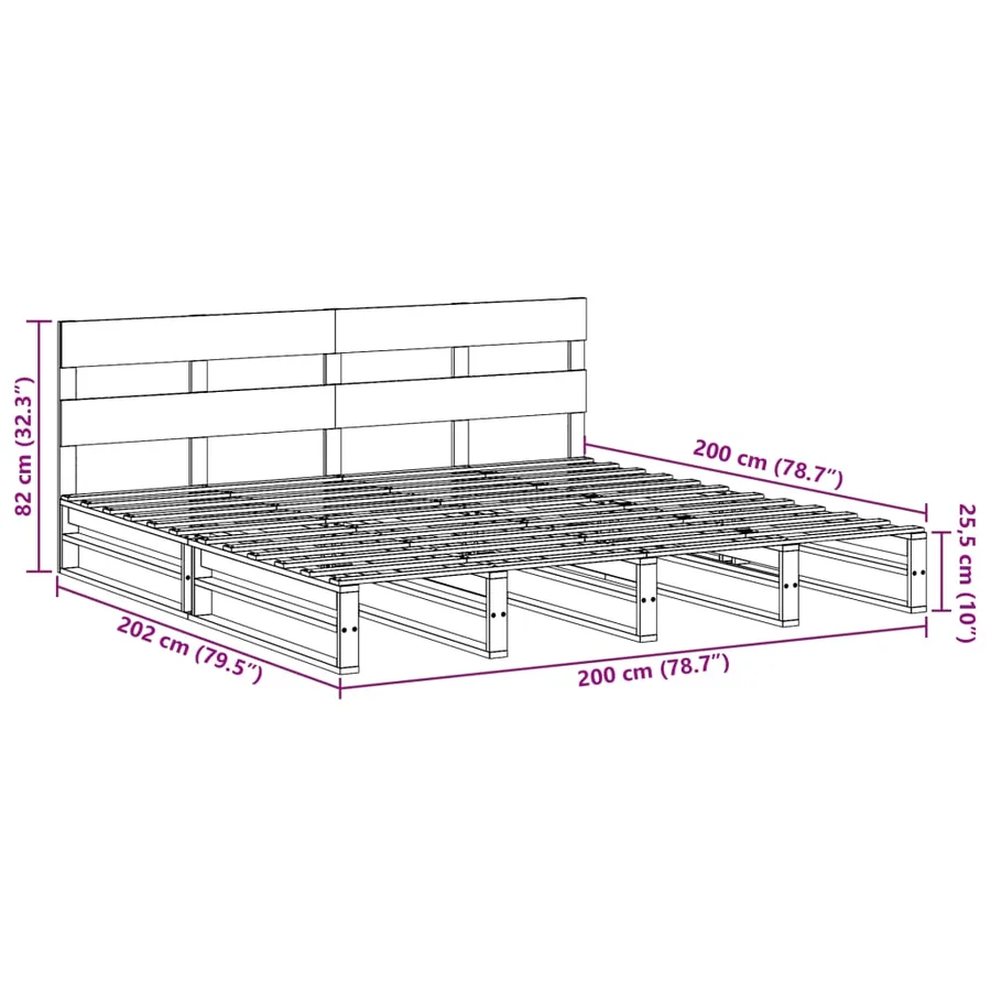 Cadre de lit sans matelas blanc 200x200 cm bois massif de pin - 12