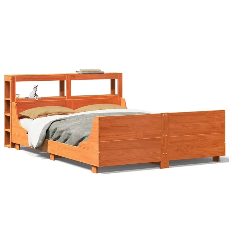 Cadre de lit sans matelas cire marron 140x190cm bois pin massif - 2