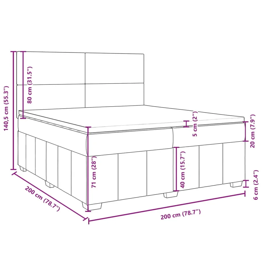 Sommier à lattes de lit avec matelas Gris foncé 200x200cm Tissu - 18