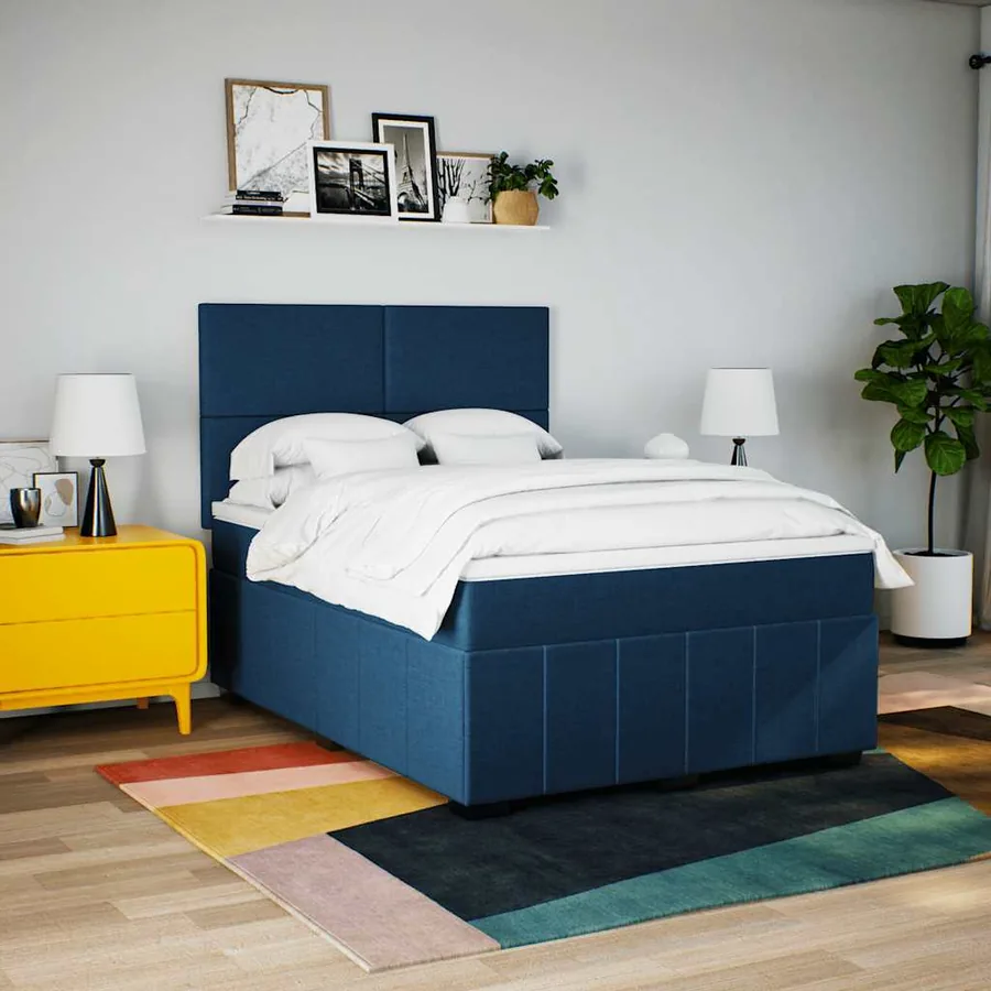 Sommier à lattes de lit avec matelas Bleu 140x190 cm Tissu - 3