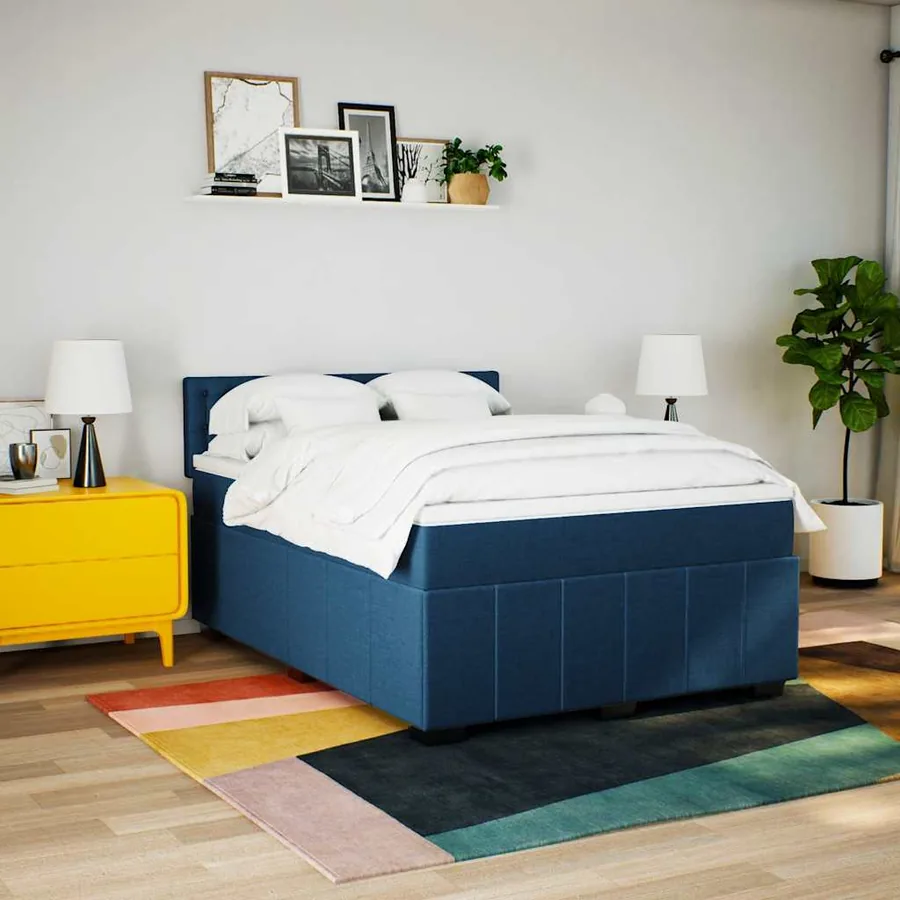 Sommier à lattes de lit avec matelas Bleu 140x190 cm Tissu - 5