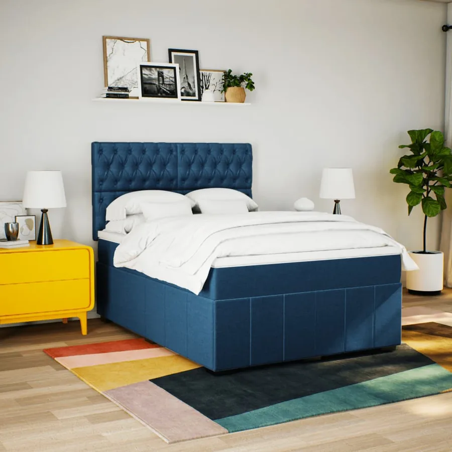 Sommier à lattes de lit avec matelas Bleu 140x200 cm Tissu - 3