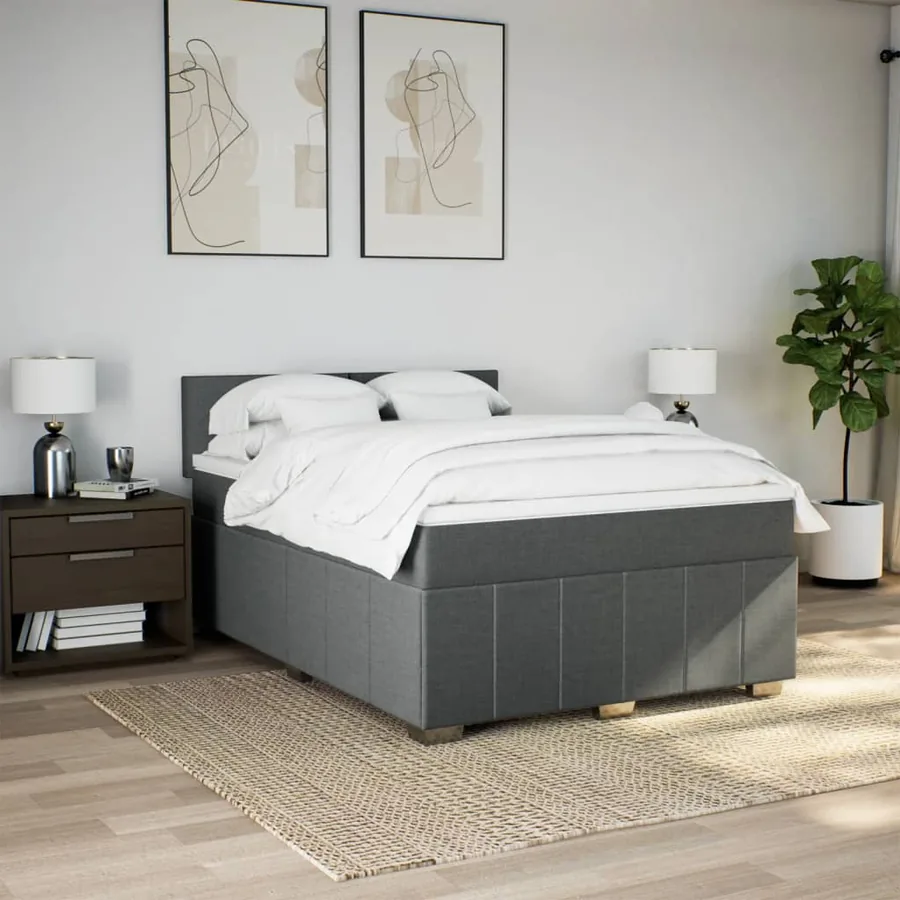 Sommier à lattes de lit avec matelas Gris foncé 140x190cm Tissu - 5