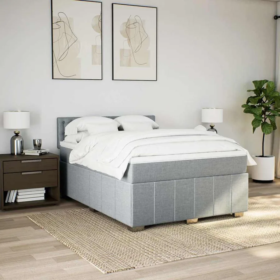 Sommier à lattes de lit avec matelas Gris clair 140x200cm Tissu - 3