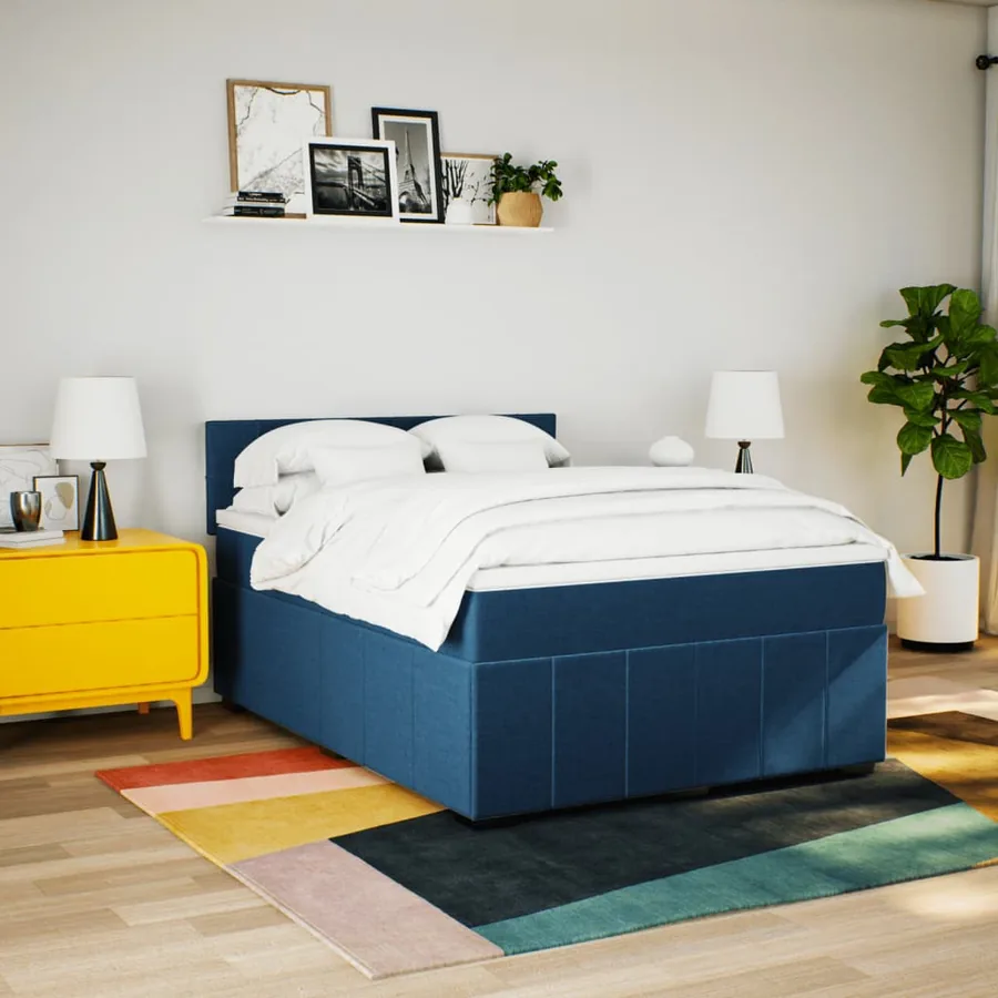 Sommier à lattes de lit avec matelas Bleu 140x200 cm Tissu - 5