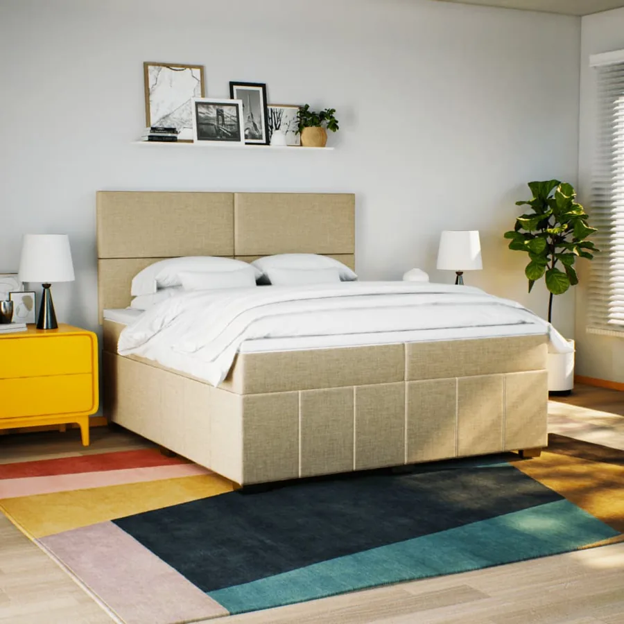 Sommier à lattes de lit avec matelas Crème 200x200 cm Tissu - 3