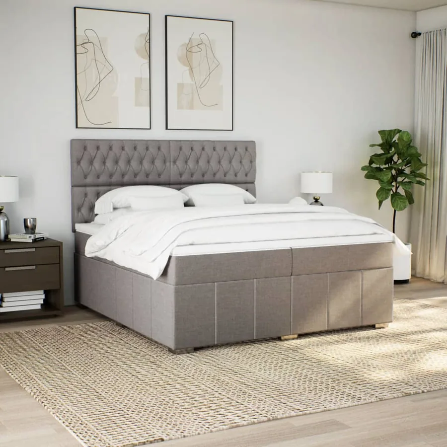 Sommier à lattes de lit avec matelas Taupe 200x200 cm Tissu - 3