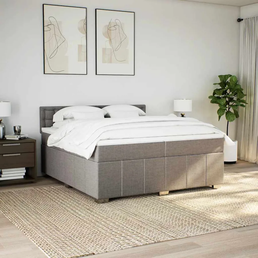 Sommier à lattes de lit avec matelas Taupe 200x200 cm Tissu - 4