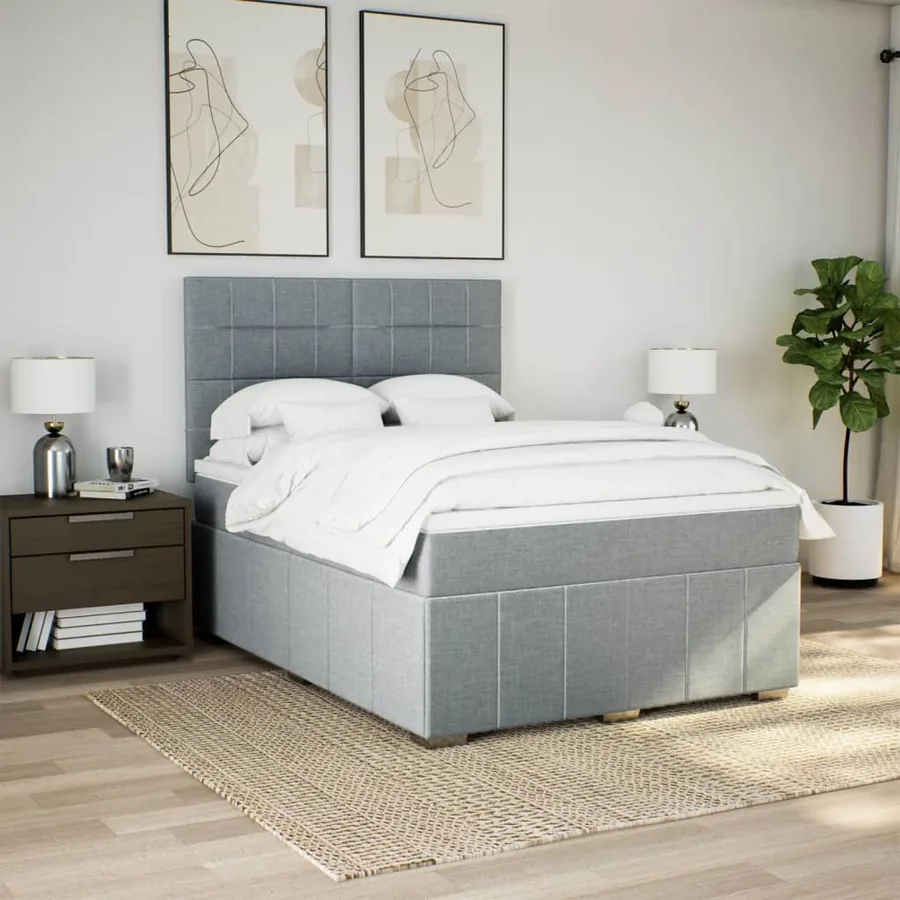 Sommier à lattes de lit avec matelas Gris clair 140x190cm Tissu - 5